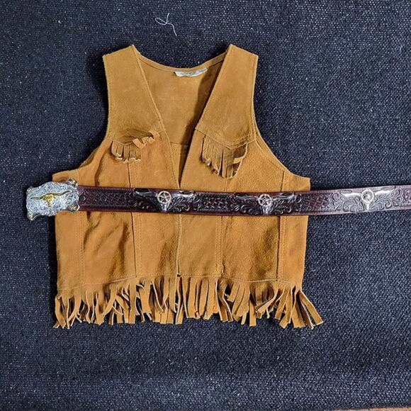 Vintage Child Cowboy fringe Vest Leather & Tony Lama belt n Buckle size 22 Large - Picture 8 of 10